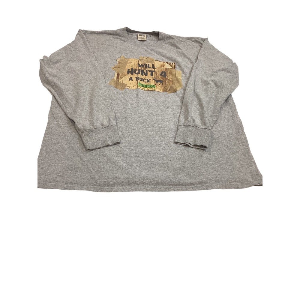 Primos Long Sleeve T Shirt Mens‎ Gray Will Hunt 4 A Buck Graphic Tee(925)